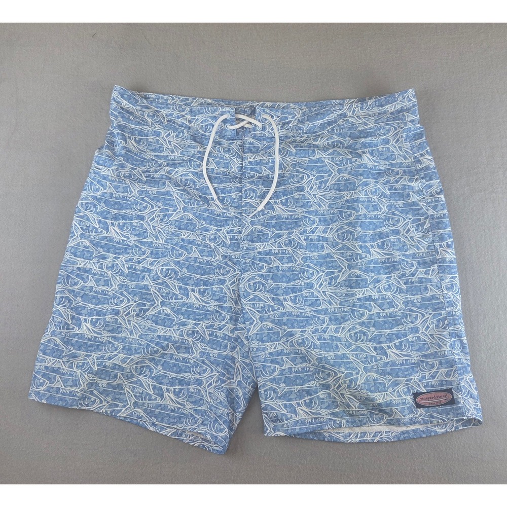 Vineyard Vines Men's Board Shorts Blue‎ Fish Print Chappy Swim Trunks 40 Beach